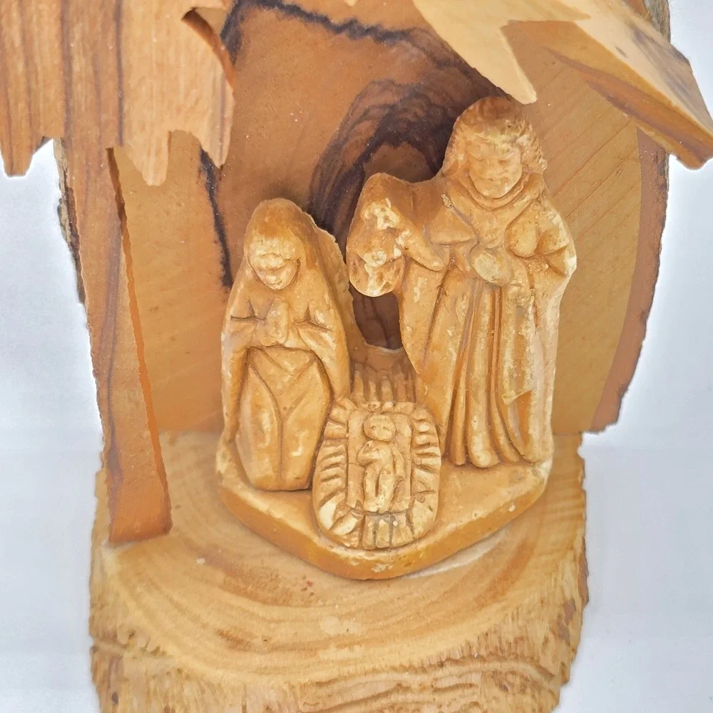 Vtg Live Edge Carved Wood‎ Nativity Scene Christmas Decor Shelf Sitter